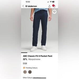 ABC Classic-Fit 5 Pocket Pant
32"L Warpstreme True Navy